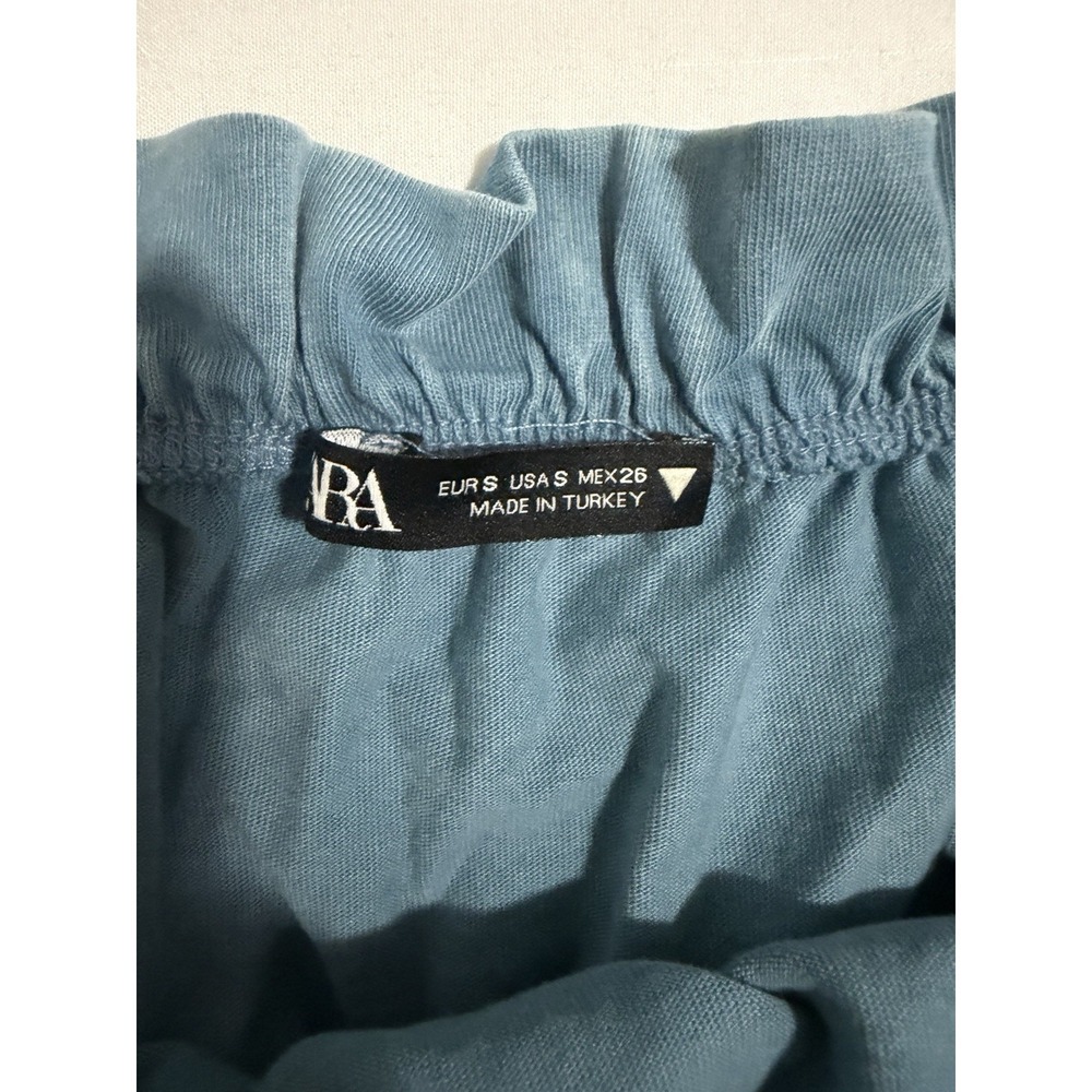 ZARA Womens Blue Ruffle Crop Top Cami Size S Stretchy Sleeveless - Picture 2 of 5